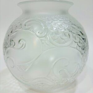 Large Lalique France Xian Dragon Vase Frosted Crystal Vase Hand Blown LED Base